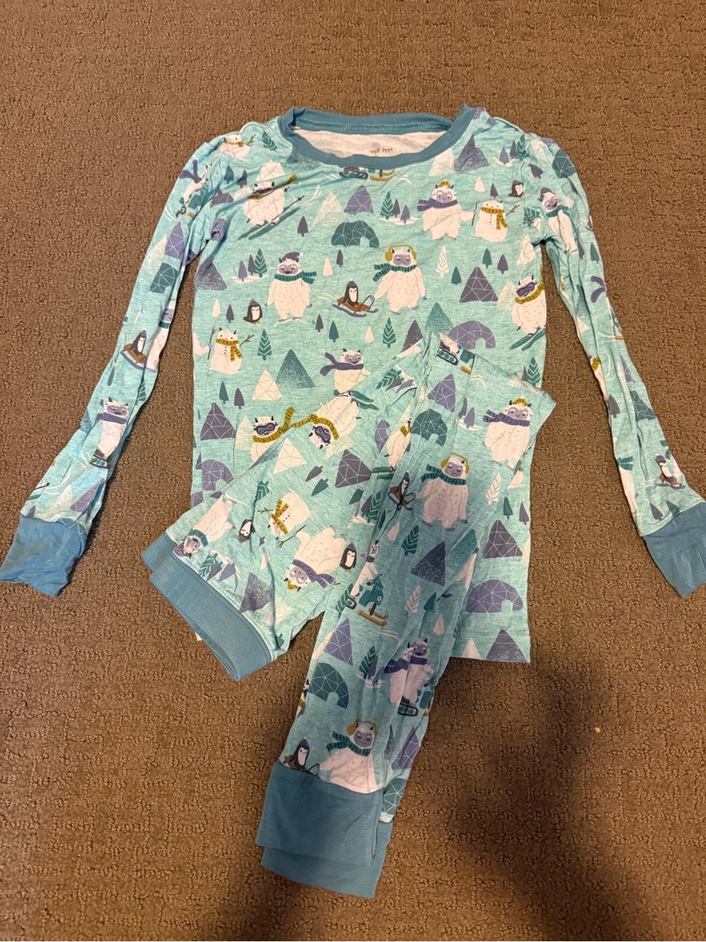 Little Sleepies Light Teal Penguin & Yeti Print Kids Pajama Set
